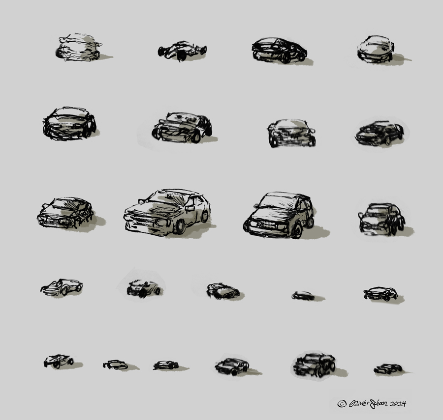 3 Cars Thumbnail Sketches